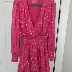 Lilly Pulitzer Women's Aura Pink Cristiana Dress Long Sleeve Dress Size 6 l